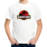 Camiseta Infantil Jurassic Park Logo Dinossauro Silk T-shirt
