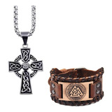 Ruztik | Pack Pulsera Vikingo Valknut + Collar Cruz Set 1 