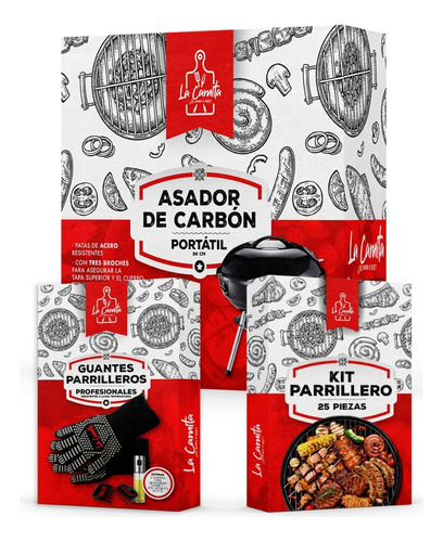 La Carnita Set Parrillero 25 Pcs + Asador Pórtatil + Guantes