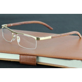 Lentes Cartier 140 Marco Metal Varillas Madera Gold Color