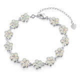 Cinily Pulsera De Flor De Ópalo Blanco Chapada En Plata De L