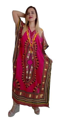 Vestido Kaftan Indiano Longo Estampado Plus Size - Cod.16000