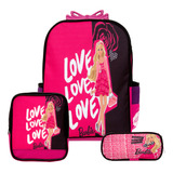 Kit Mochila Feminina Escolar De Rodinha Barbie Com Lancheira