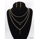 Conjunto Dorado Collar Multi-capas  + Pendientes