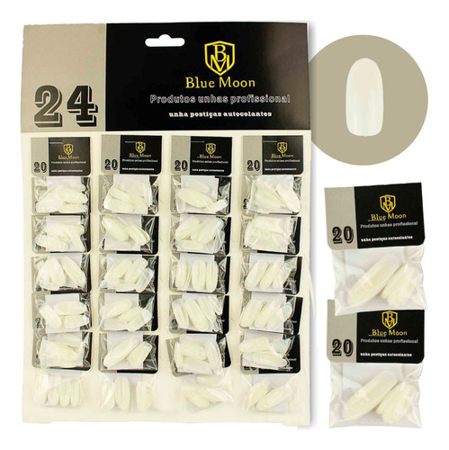 Kit Com 100 Unhas Postiças Blue Moon - Amendoada