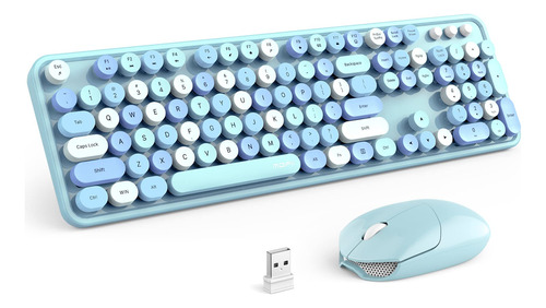 Combo De Teclado Y Mouse Inalmbricos, Teclado Azul Estilo Re