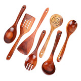 7 Utensilios De Cocina De Madera De Teca, Cucharas Antiadher