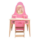 Penteadeira Infantil Montessori Com Cadeira E Espelho - Rosa