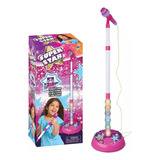 Infantil Karaoke Micrófono Juguete Con Base Bocina Luces Color Rosa