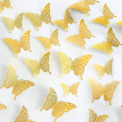 12 Borboletas 3d Decorativa Adesiva Dourada Enfeite Parede | Frete grátis
