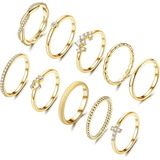 Fibo Steel 10 Pcs 14k Gold Plated Stacking Rings Set For Wom