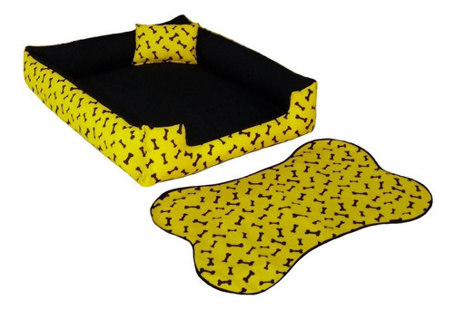 Caminha Para Cachorros Cama Pet G Retangular 70x80cm+ Tapete Cor Amarela