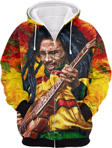 Jaqueta Moletom Blusa Frio Canguru Zíper Bob Marley Reggae
