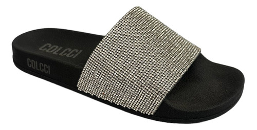 Colcci Chinelo Slide Bianca Preto Com Strass Original