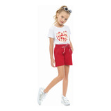 Conjunto Blusa Em Cotton E Shorts Em Moletinho -vermelho