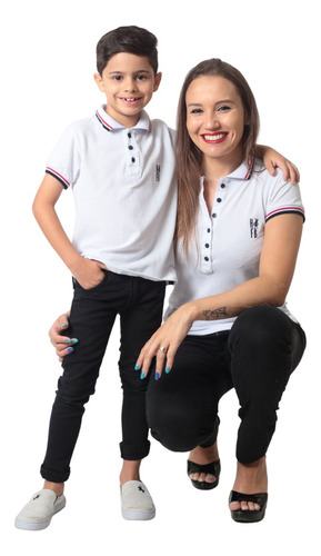 Kit Mãe E Filho Camisa Polo Branca