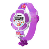 Reloj Niñas Skmei 1144 Digital Infantil Flor Silicona Color De La Malla Morado