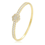 Brazalete Oro 14k Lam Flor Swarovski Blanco 5.4cm Aro Regalo