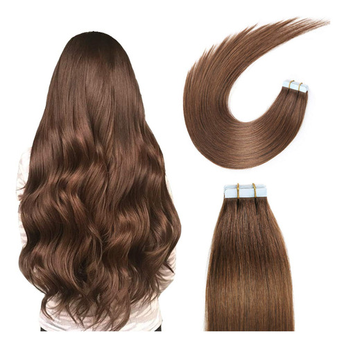 Megahair Fita Adesiva Castanho 100% Humano 60cm -10pças