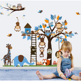 Vinil Decorativo Infantil Recamara Árbol Con Animales Selva