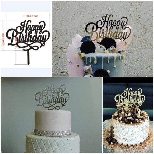 Cake Topper Happy Birthday /cumpleaños Plata O Dorado