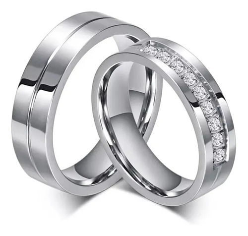 Duo Anillos Matrimonio Boda Plateado Dorado Con Zirconias