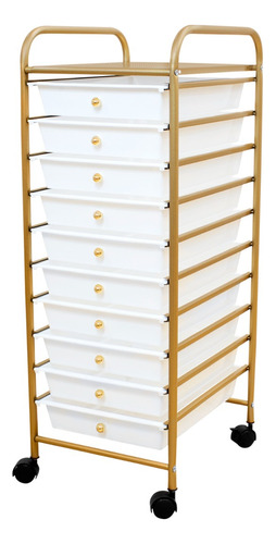 Carrito Organizador Estética, Cocina, Oficina 10 Niveles Color Blanco/dorado