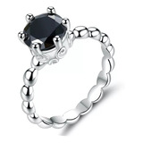 Anillo Solitario Piedra Negra Plata 925 Regalo Novia