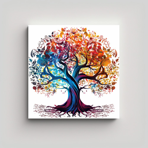 40x40cm Cuadro Árbol De La Vida Con Colores Vibrantes