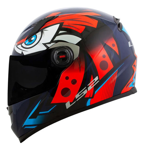 Capacete Ls2 Ff358 Tribal Águia Azul E Laranja