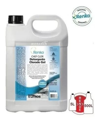 Detergente Clorado Gel Chef Clor Renko 5l Limpa E Desinfeta