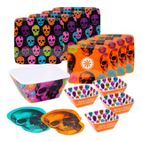 Vajilla Halloween Día De Muertos Calavera Melamina 15 Pz.