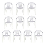 Cadeira Plastica Poltrona Kit Com 10 Suporta 154 Kg Cor Branco Liso
