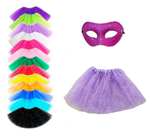 Saia Tutu Glitter Purpurina Mascara Carnaval Festa Fantasia