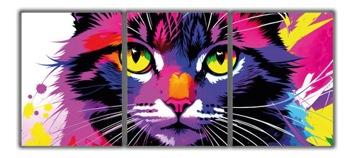 Cuadro Decorativo Tríptico Gato Colores
