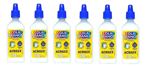 Kit Cola Branca Liquida Acrilex 37g Escolar Slime C/6