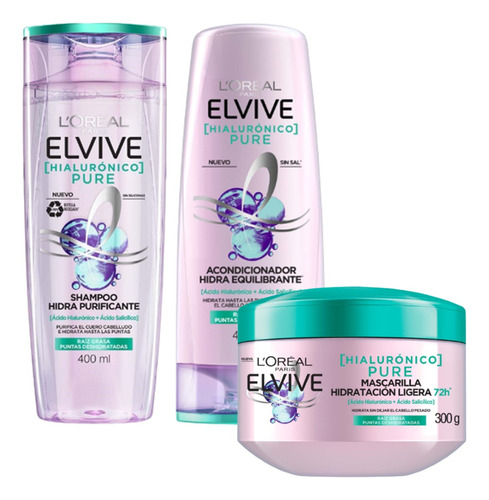 Combo Elvive Hialurónico Pure Shampoo + Acond + Tratamiento