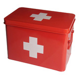 Caja De Almacenamiento De Medicamentos Roja Con Metal Blanco
