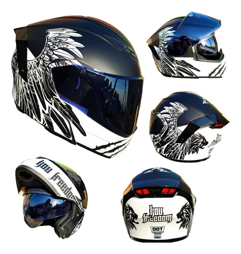 Casco Moto Kov Freedom Blanco Negro Abatible Luz  Fz Ns