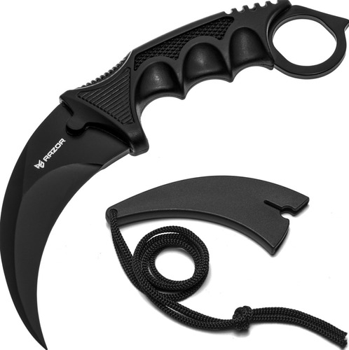 Cuchillo Karambit Negro Sin Filo Táctico Csgo Funda Navaja