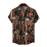 Camisa Casual Hawaiana De Hombre Con Estampado De Calavera Q