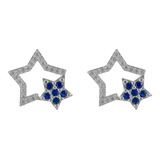 Arete Broquel Estrella Azul 100% Plata Fina 925 Regalo Mujer