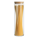 Kit 5 Potes Hermético 2l Porta Espaguete Vidro Tampa Bambu