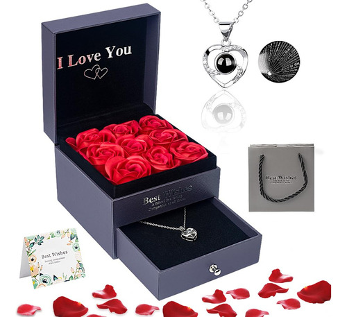 A 9 Flores Rosas Artificiales & Collar De Plata De Ley,