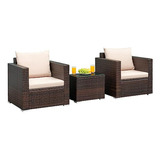 Conjunto Muebles Rattan Patio 3pzs Sofá Cojín Jardín