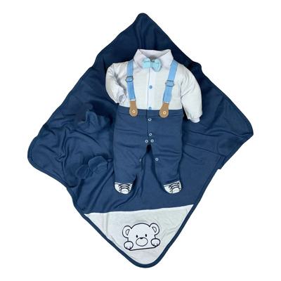Kit Saída Maternidade Menino Bebê Masculina Suspensório Cor Azul-petróleo Tamanho P | Frete grátis