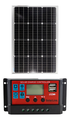 Kit Panel Solar 60wp 60 Watts Con Regulador De Carga 10 Amp