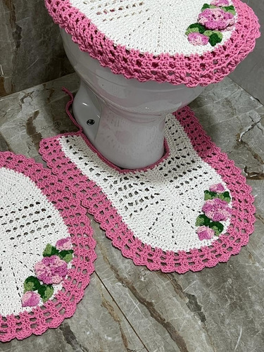 Tapete Para Banheiro Em Croche Artesanal 3 Peças + Brinde