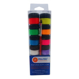 Set Pinturas Acrílicas Politec Fluorescente Y Metálica 12pz