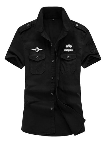 Camisa Militar De Algodón Liso De Talla Grande Para Hombre C